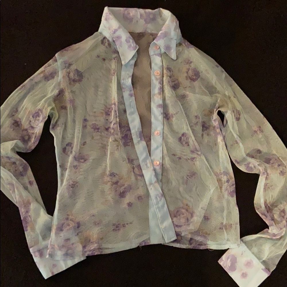 Mesh Floral Button Down Blouse Size XS/S